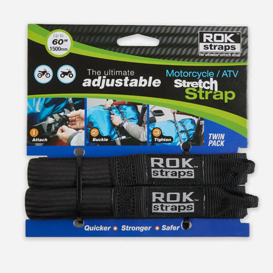 ROK STRAP MOTORCYCLE ADJUSTABLE STRETCH CRUISER BLACK 2 PACK (ROK025)