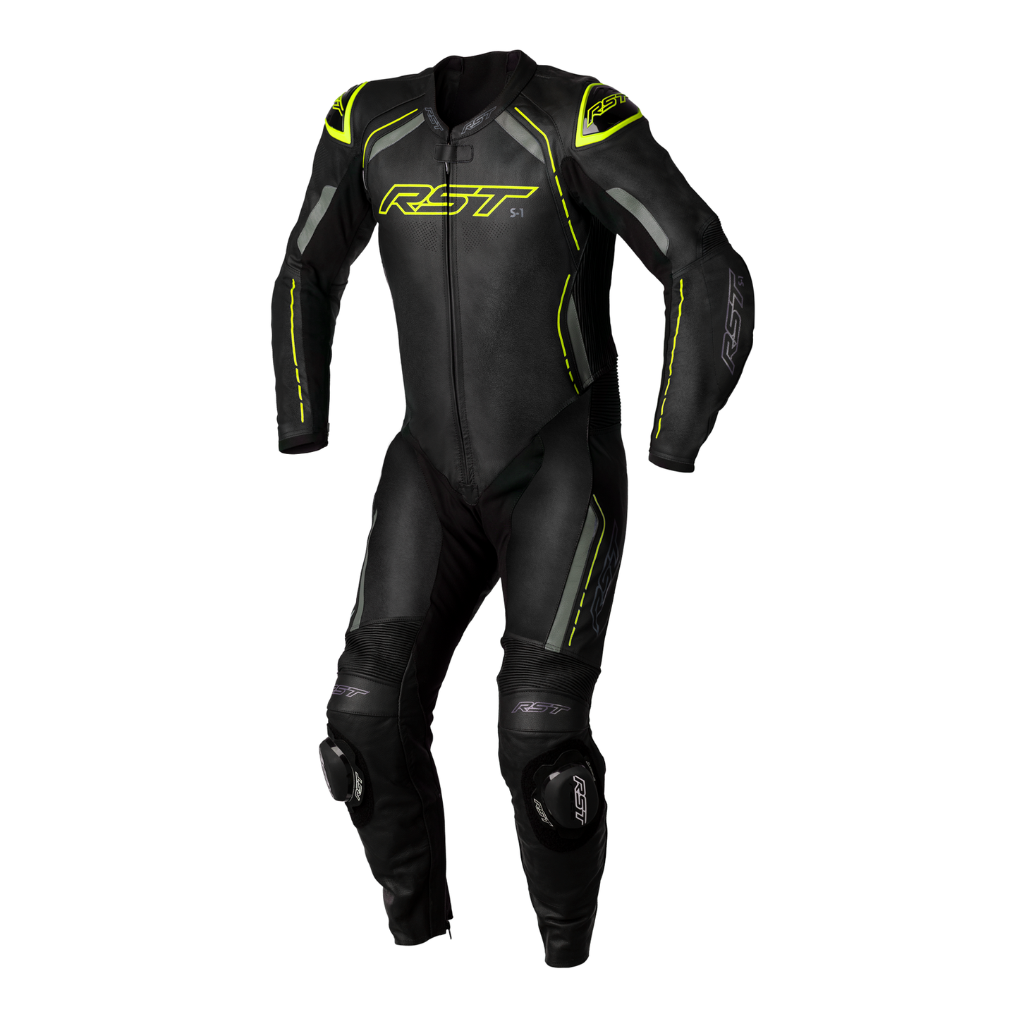 RST S1 CE Men's One Piece Leather Suit - Black/Grey/F.Yellow