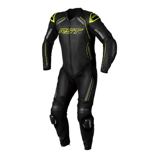 RST S1 CE Men's One Piece Leather Suit - Black/Grey/F.Yellow