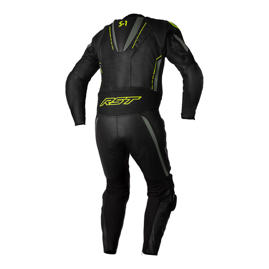 RST S1 CE Men's One Piece Leather Suit - Black/Grey/F.Yellow