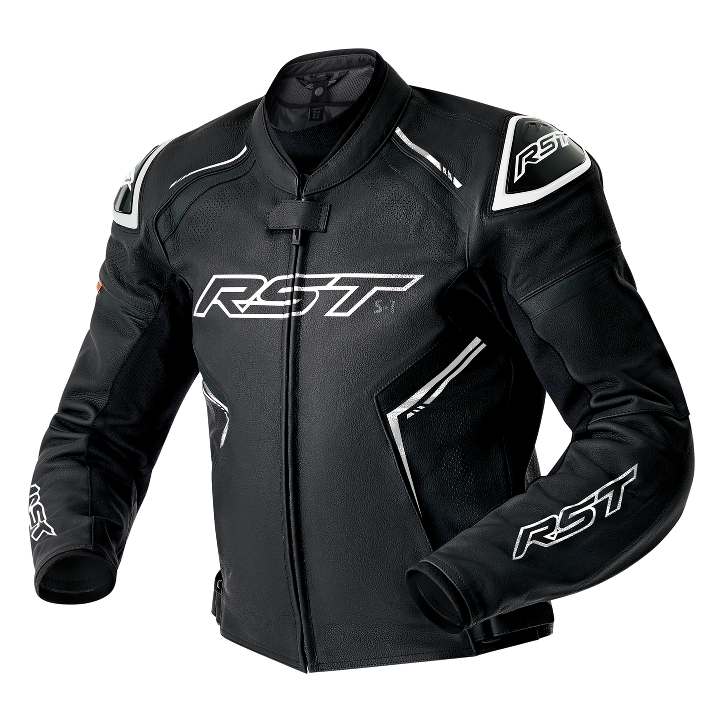 RST RST S1 D30 Men's Leather Jacket - Black / White - Front View