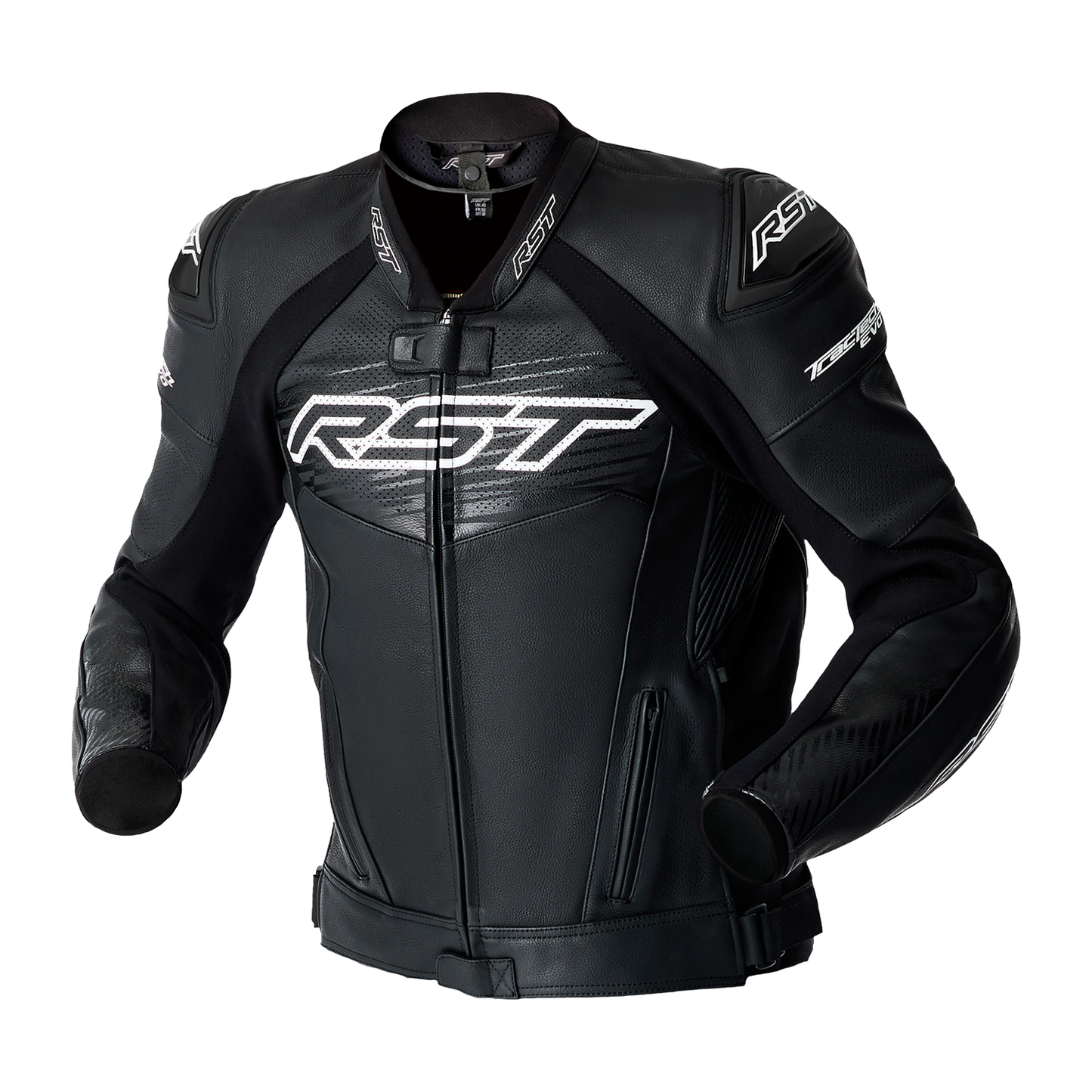 RST RST TRACTECH EVO D30 LEATHER JACKET - BLACK / WHITE - Front View