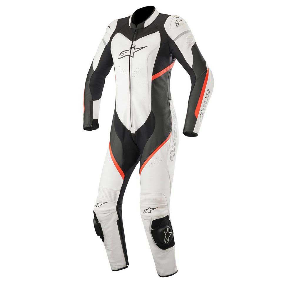 Alpinestars Alpinestars Stella Kira 1 Piece Leather Suit Black White & Red Fluo - Front View