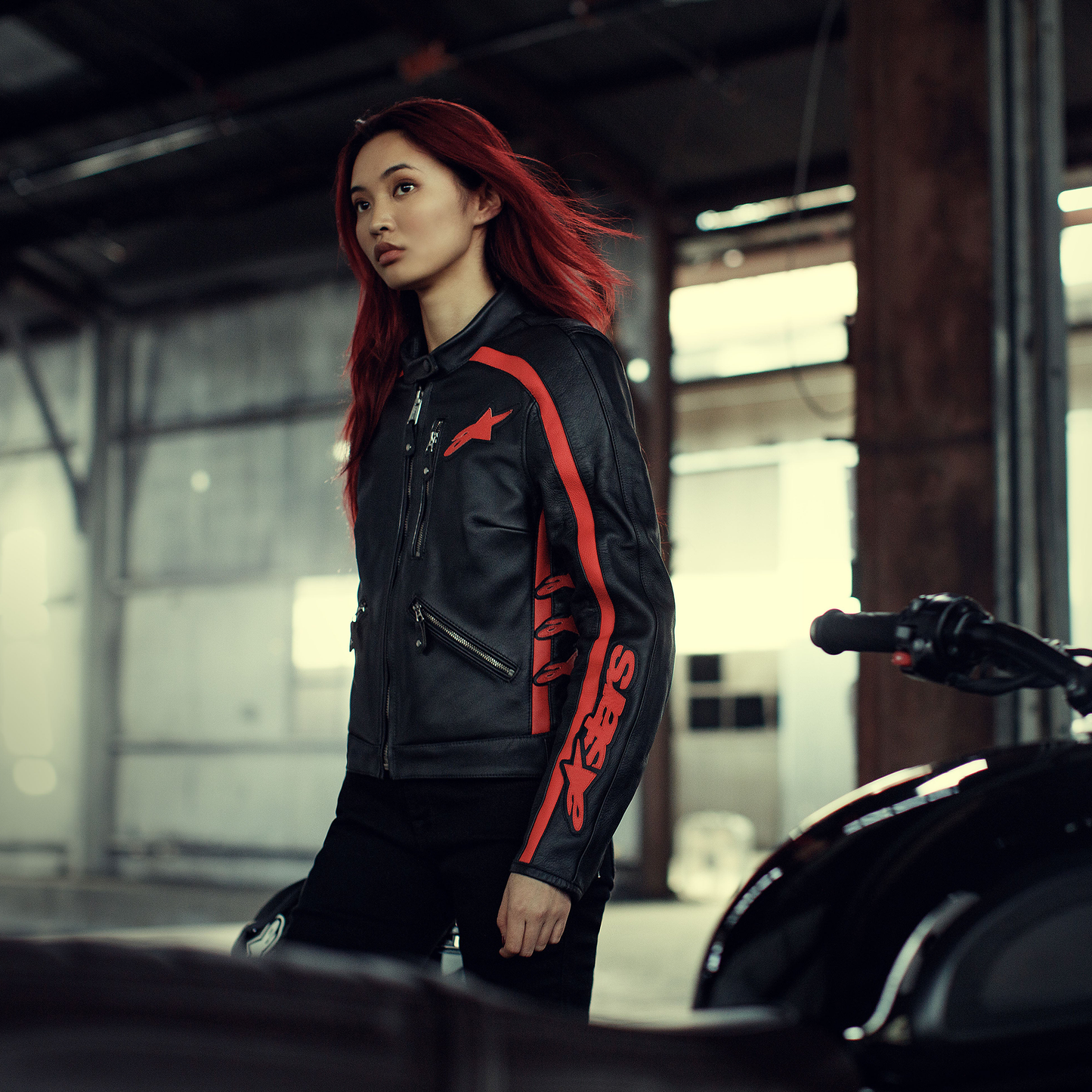 Alpinestars Alpinestars Stella Dyno Leather Jacket - Black/Haute Red - Side View