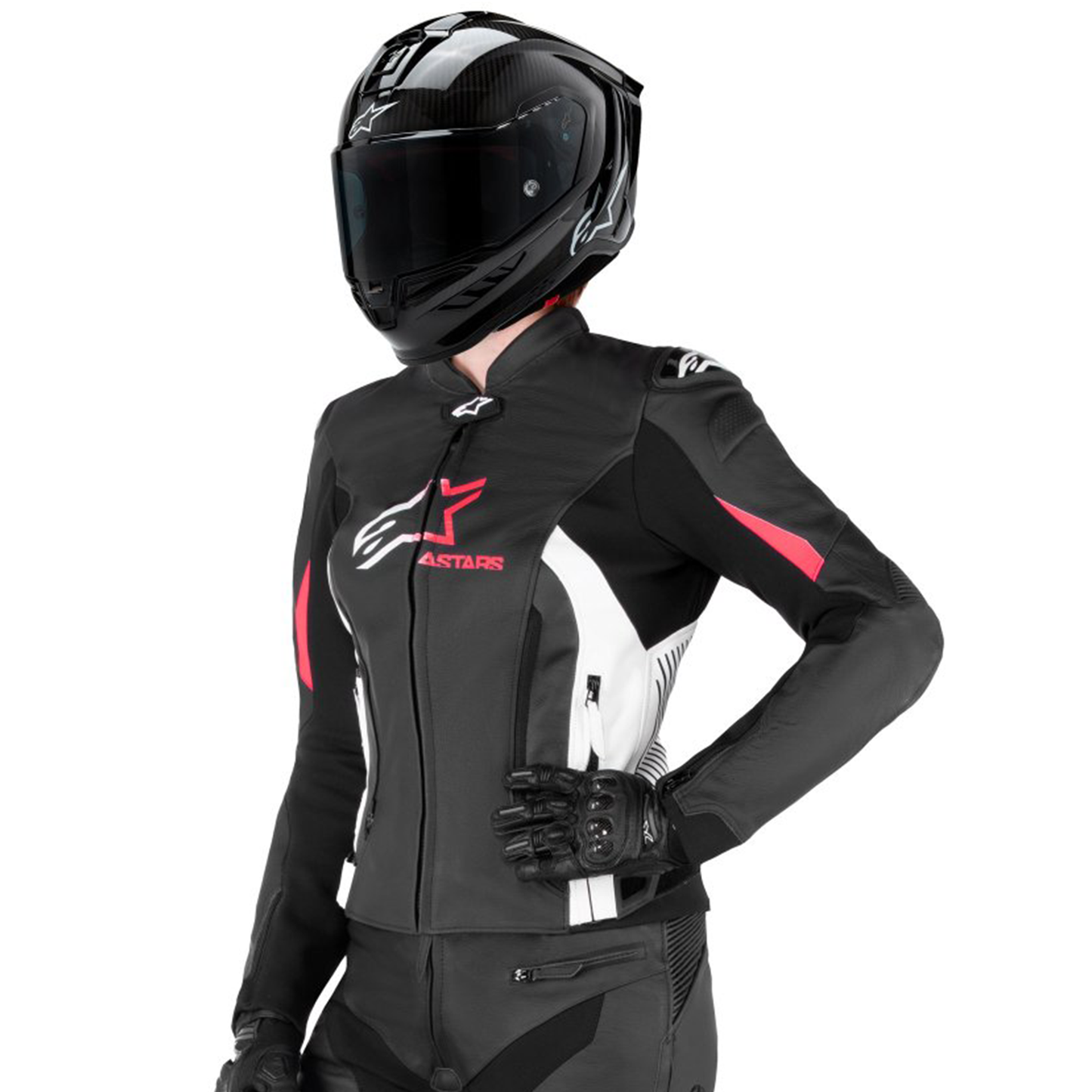 Alpinestars Alpinestars Stella GP Plus V4 Leather Jacket - Black/White/Diva Pink - Rear View