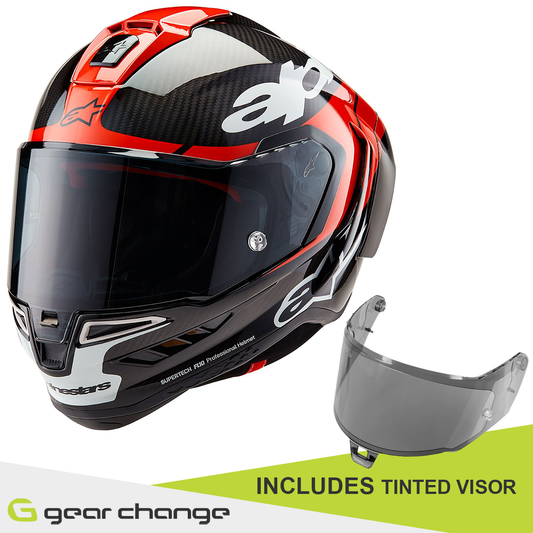 Alpinestars Supertech R10 - Element Black Carbon/Bright Red/White Gloss - Includes Tinted Visor