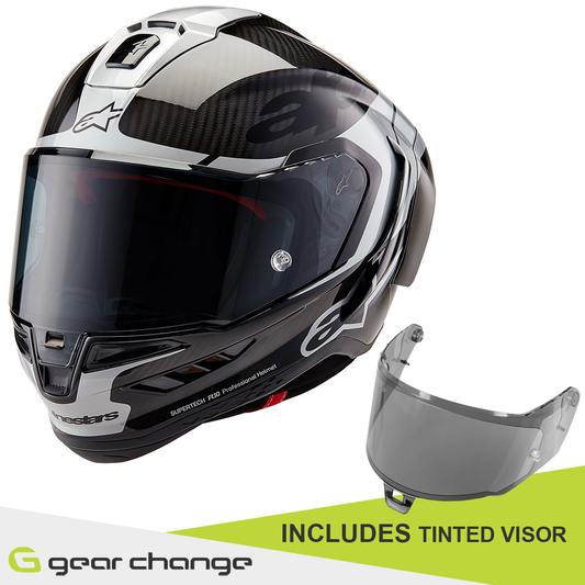 Alpinestars Supertech R10 - Element Black Carbon/Silver/Black Gloss - Includes Tinted Visor