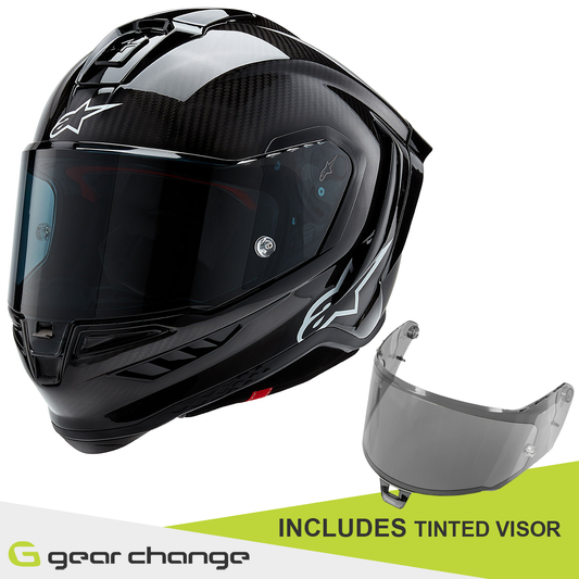 Alpinestars Supertech R10 - Solid Matt and Gloss Black Carbon - Includes Tinted Visor