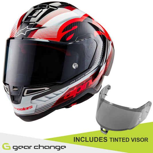 Alpinestars Supertech R10 - Team Black Carbon/Red/White Gloss - Includes Tinted Visor