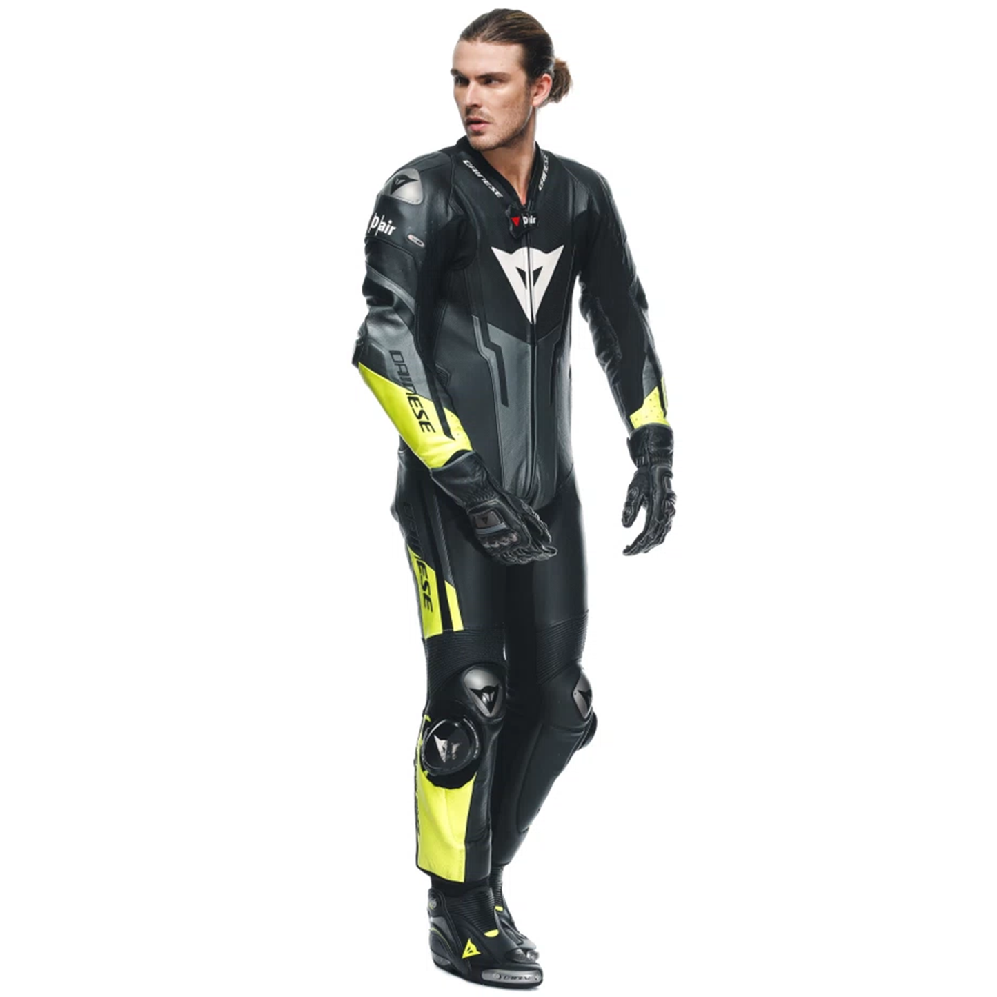 Dainese Misano 3 Perforated D-Air 1 Piece Leather Suit - Black/Flo Yellow (P18)