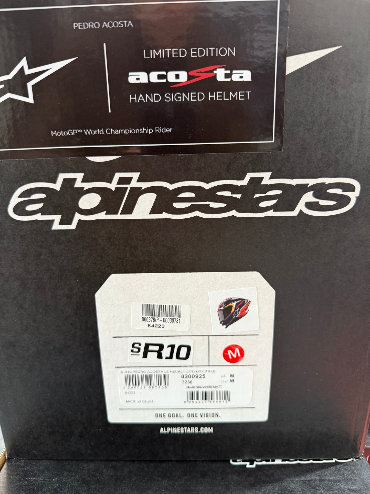 Alpinestars SUPERTECH R10 LE SIGNED BY PEDRO ACOSTA-LE HELMET-BLACK RED WHITE MATT-SIGNED