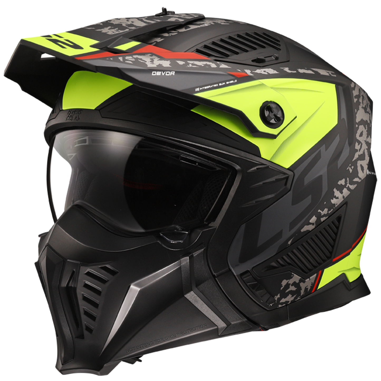 LS2 LS2 OF606 Drifter - Devor Matt Black Hi-Vis Yellow - Front View