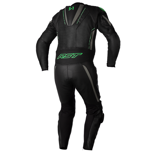 RST S1 CE Men's One Piece Leather Suit - Black/Grey/Neon Green