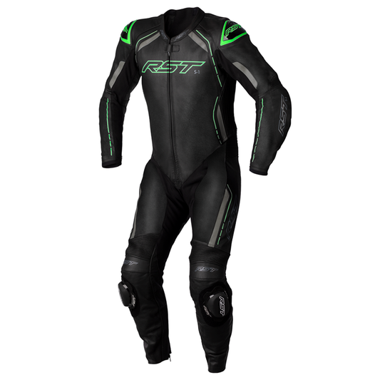 RST S1 Men's One Piece Leather Suit - Black/Grey/Neon Green