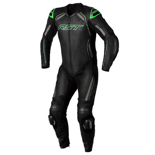 RST S1 CE Men's One Piece Leather Suit - Black/Grey/Neon Green