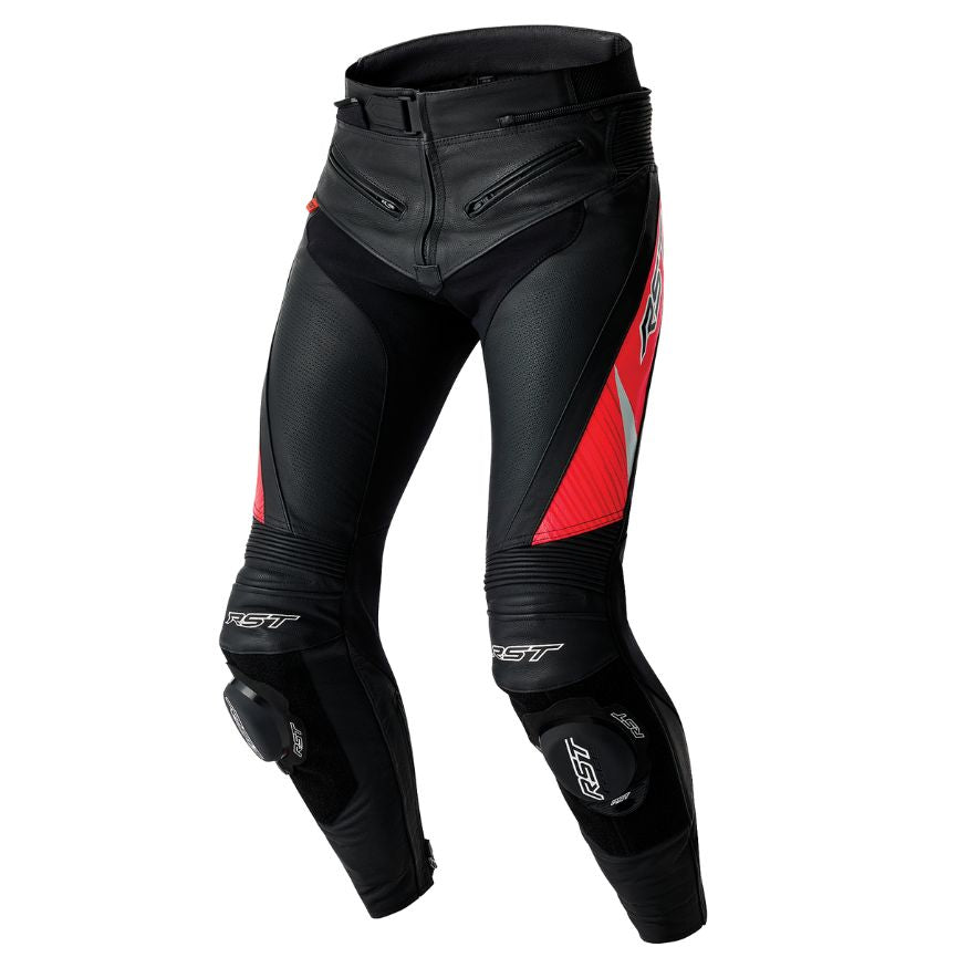 RST RST Tractech Evo D30 Leather Regular Pants Black/Flo Red - Front View