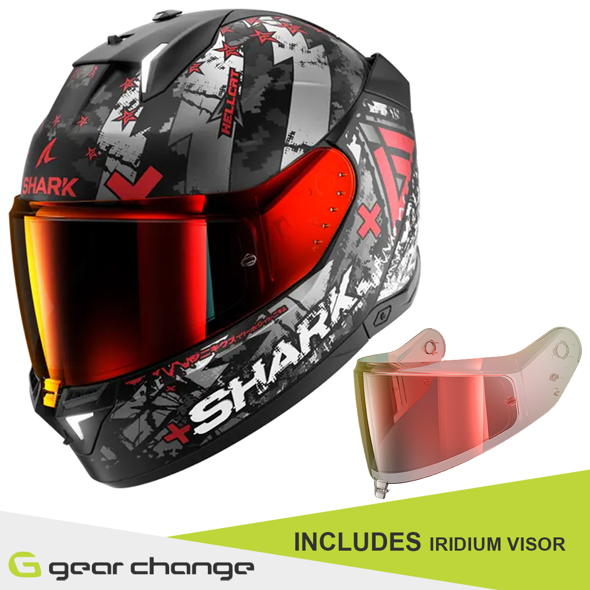 Shark Skwal i3 Hellcat Matt KUR Includes Iridium Visor Gear