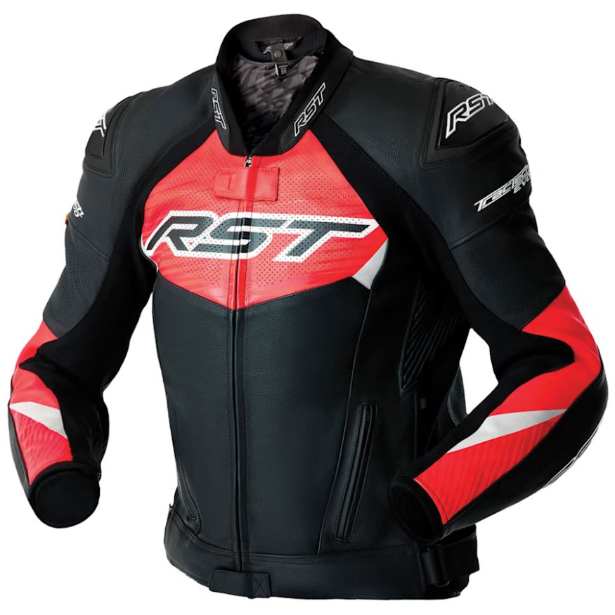 TRACTECH EVO D30 LEATHER JACKET - BLACK / FLUO RED