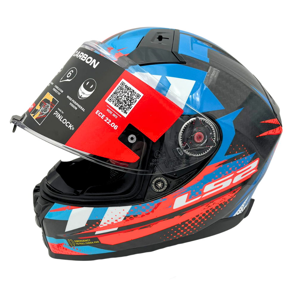 LS2 FF811 VECTOR 2 CARBON TANTIC RED BLUE FREE Dark Visor, Clear Pinlock and Bag