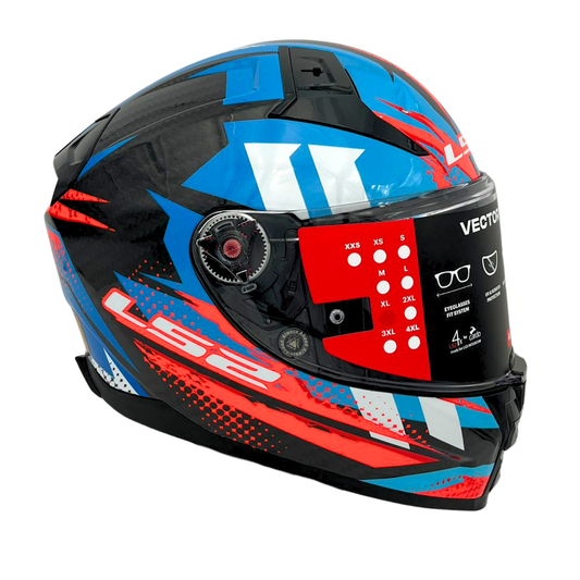 LS2 FF811 VECTOR 2 CARBON TANTIC RED BLUE FREE Dark Visor, Clear Pinlock and Bag