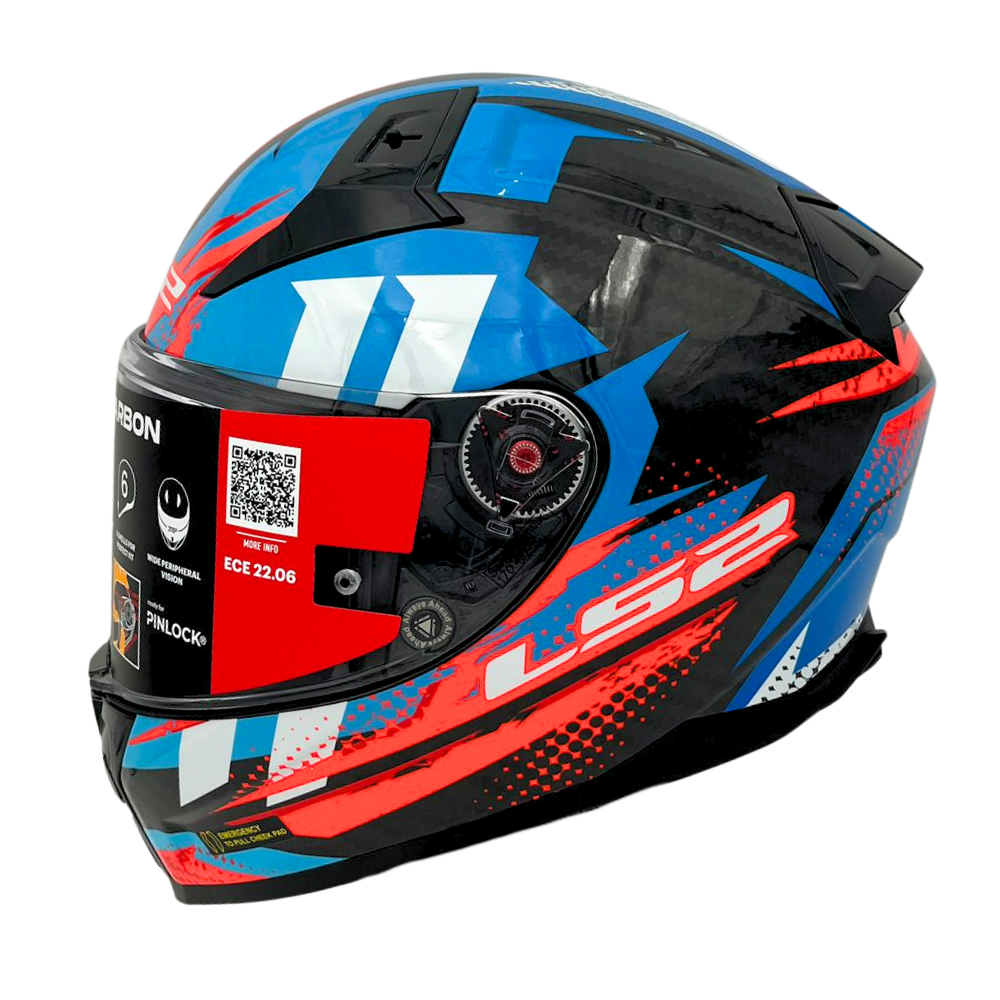 LS2 FF811 VECTOR 2 CARBON TANTIC RED BLUE FREE Dark Visor, Clear Pinlock and Bag
