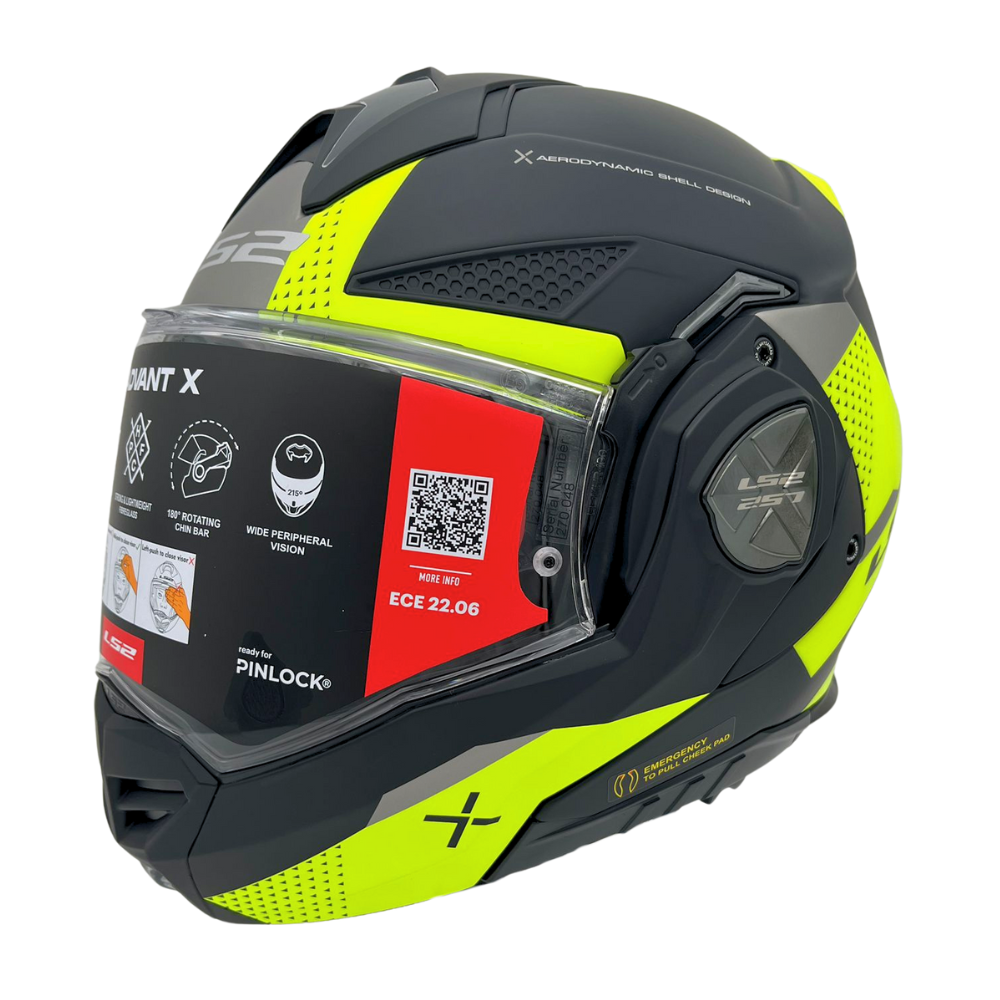 LS2 FF901 Advant-X ECE 22.06 Oblivion Matt Black / Hi-Viz Yellow - FREE Dark visor, pinlock and bag