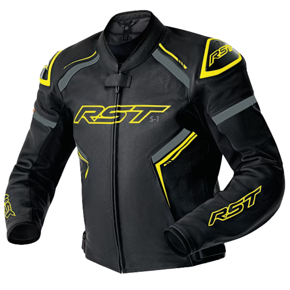 RST S1 D3O Men's Leather Jacket - Black / Grey / Flo Yellow