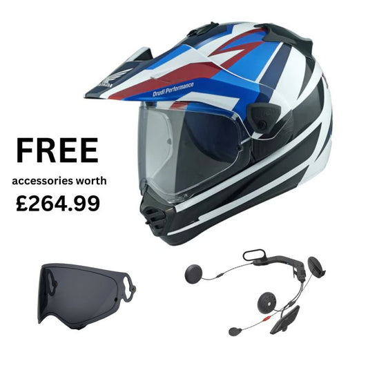Arai Tour-X5 Honda Africa Twin White / Blue - Free Dark Visor & Intercom