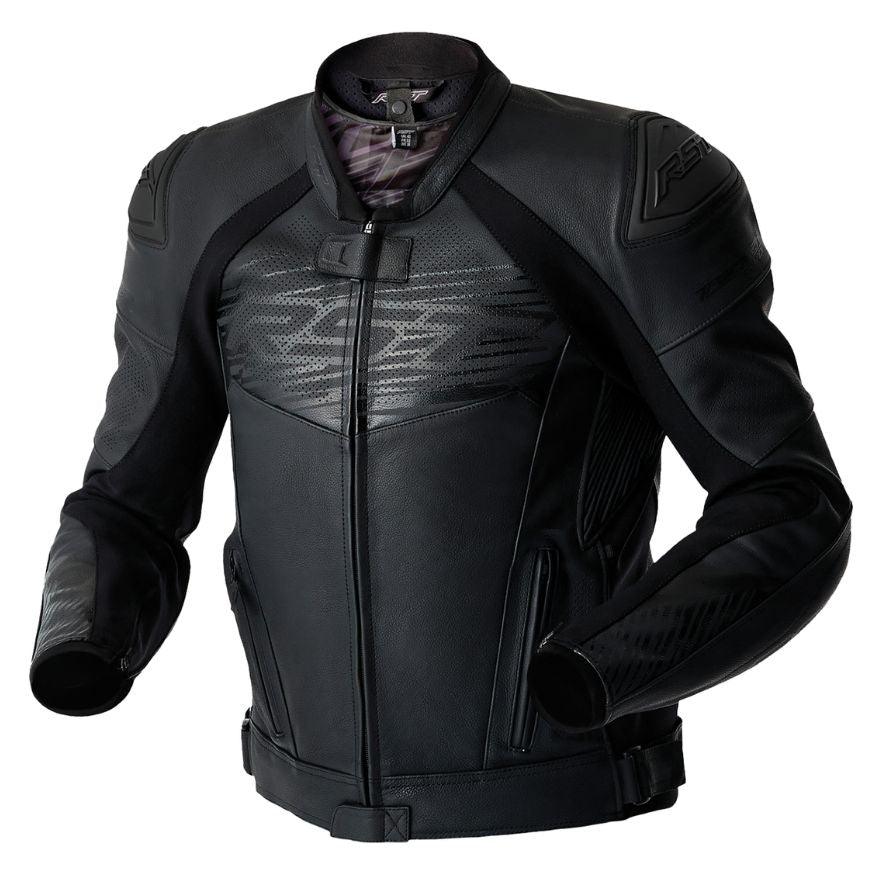 RST RST TRACTECH EVO D30 LEATHER JACKET - BLACK / BLACK - Front View