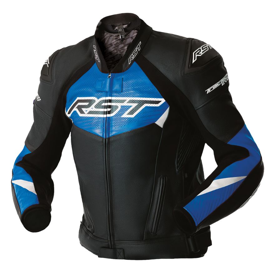 RST RST TRACTECH EVO D30 LEATHER JACKET - BLACK / BLUE - Front View