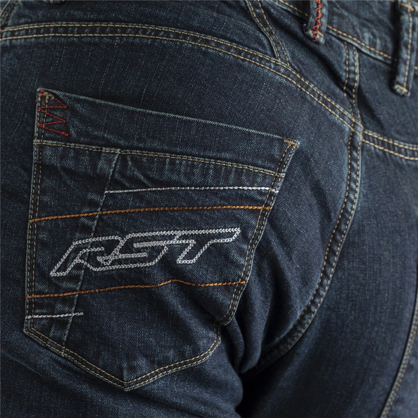 RST RST Reinforced Straight Leg (CE) Men's Jeans - Includes Knee Armour - Short Length - Dark Wash Blue - Detail View