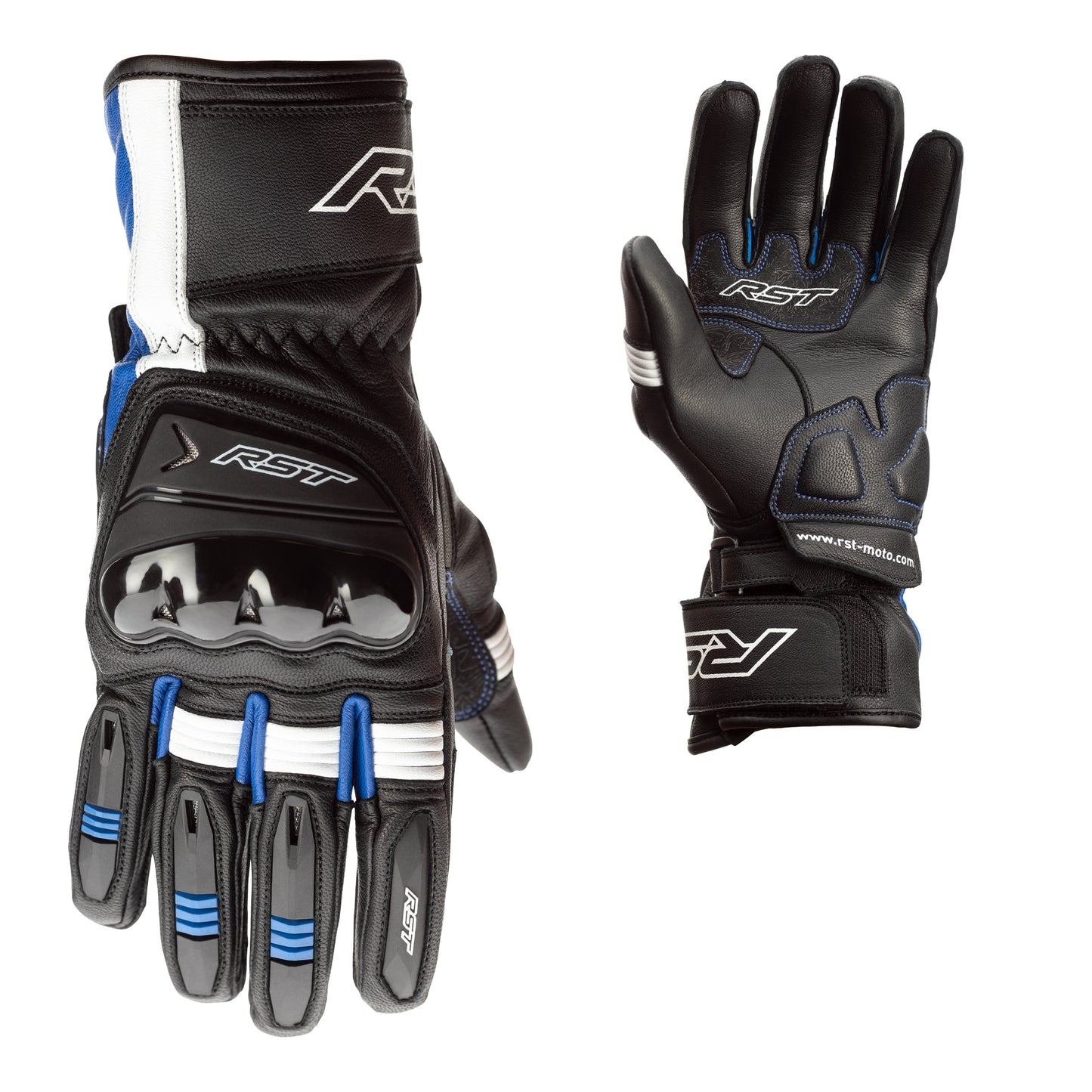 RST Pilot Leather Riding Gloves - CE APPROVED - Black/Blue/White