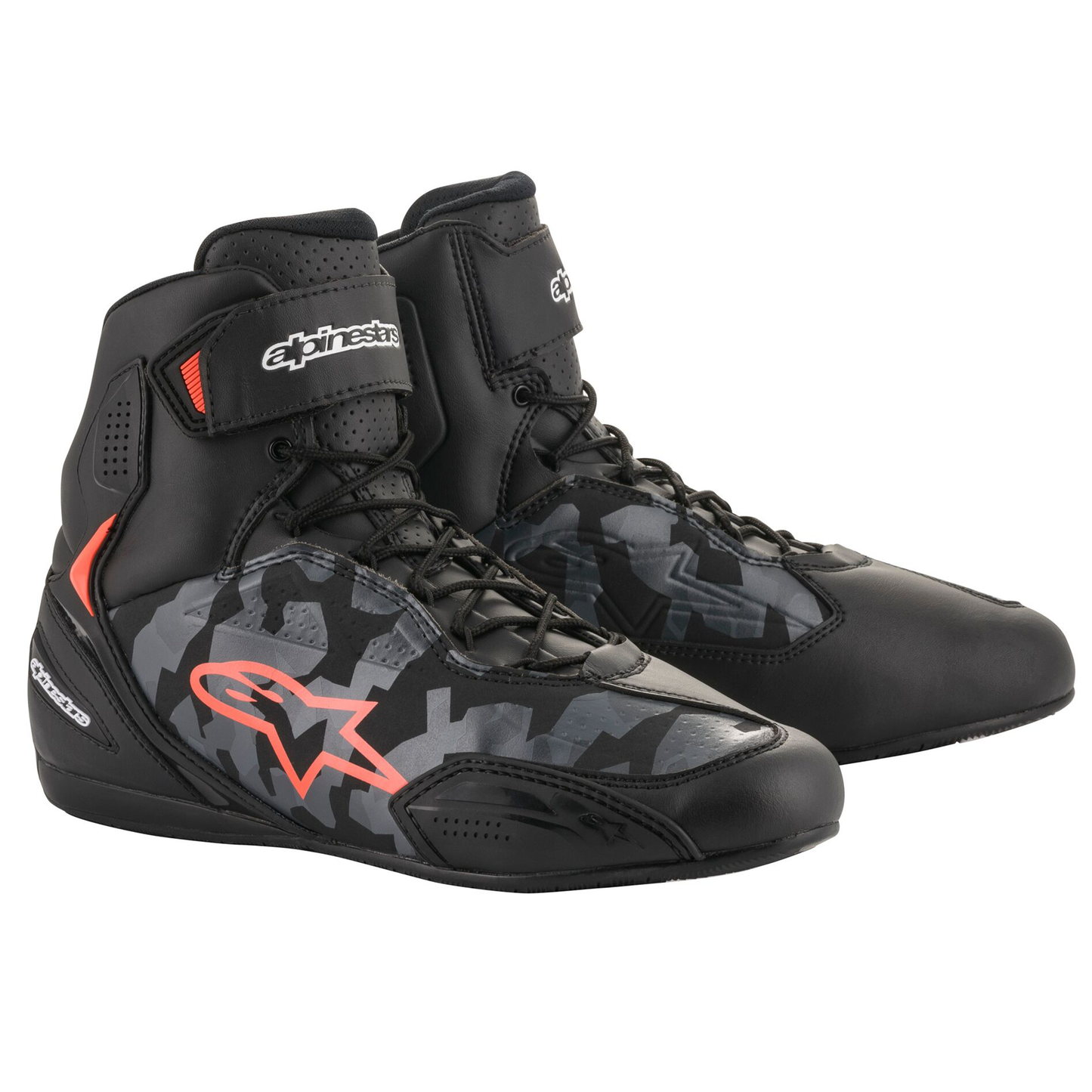 Alpinestars Faster-3 Shoes - Black/Grey / Camo/Flo Red