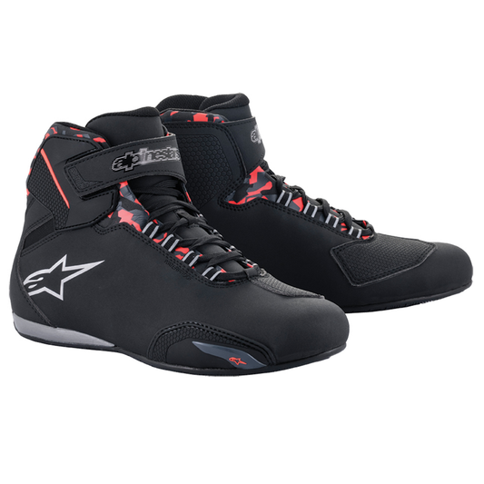 Alpinestars Sektor Waterproof Shoes - Black/Dark Grey/Red Flo