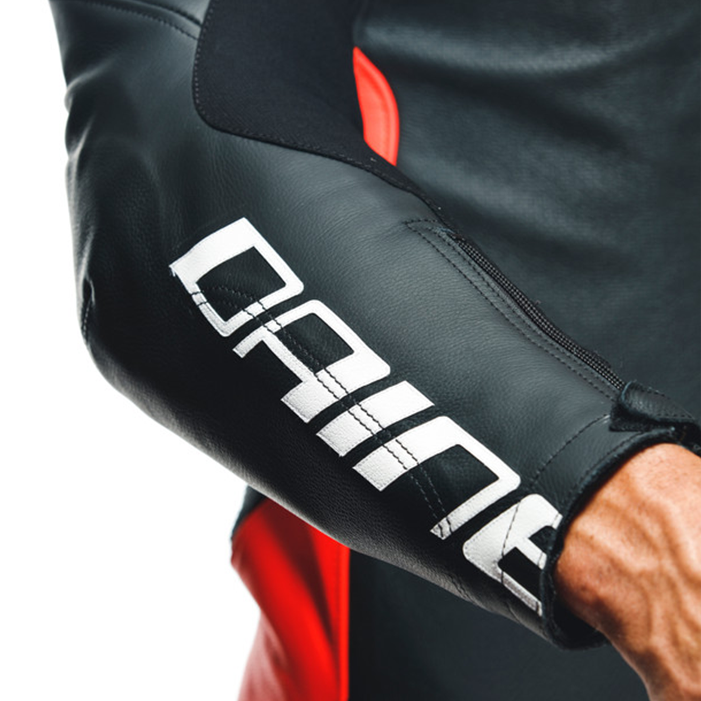 Dainese Tosa 1 Piece Leather Suit Perf. - Black/Flo Red/White