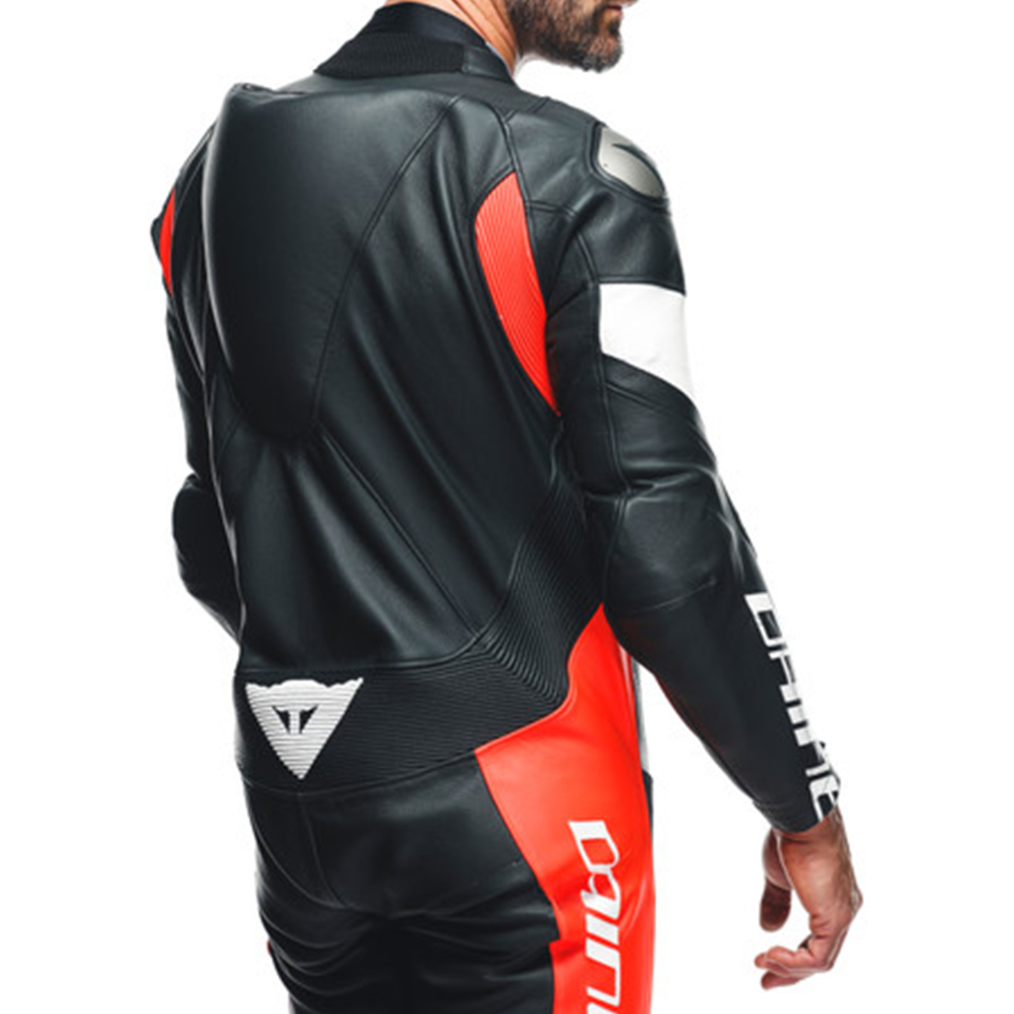 Dainese Tosa 1 Piece Leather Suit Perf. - Black/Flo Red/White