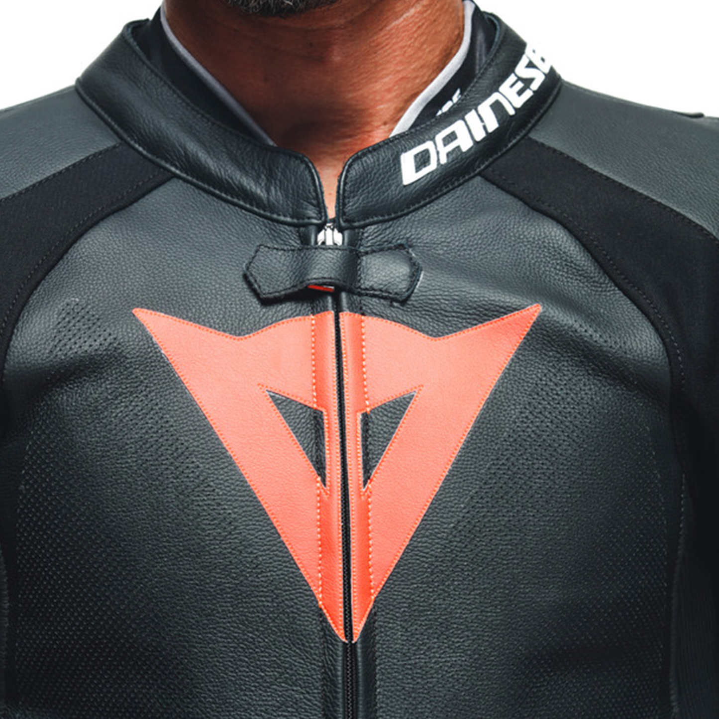 Dainese Tosa 1 Piece Leather Suit Perf. - Black/Flo Red/White