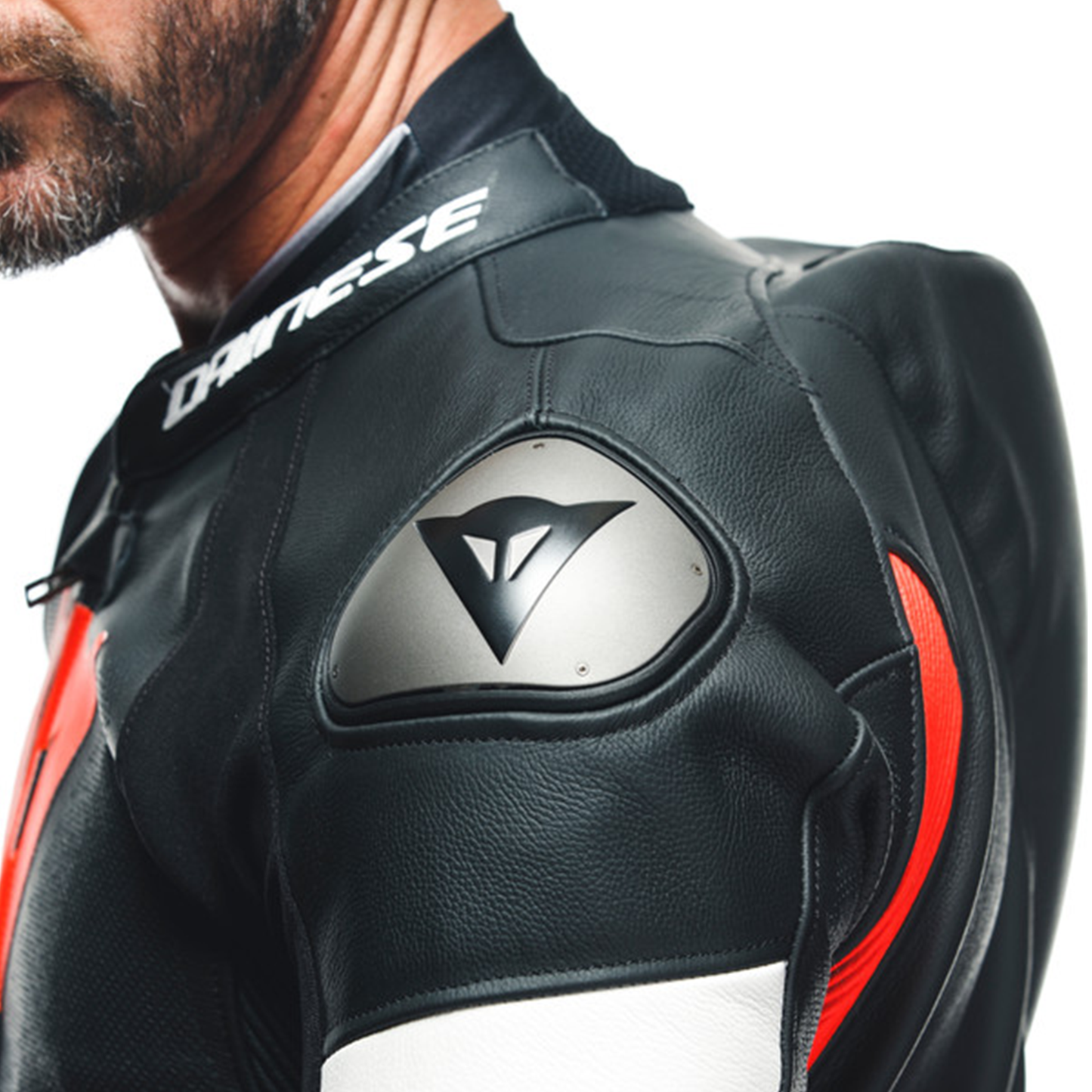 Dainese Tosa 1 Piece Leather Suit Perf. - Black/Flo Red/White