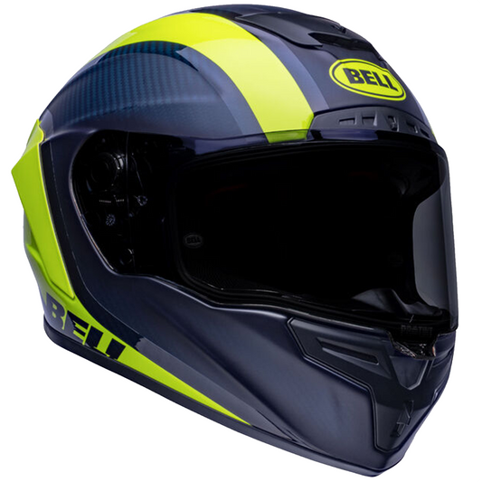 Bell Race Star Flex DLX - Tantrum 2 Matt/Gloss Dark Blue/Hi-Viz Yellow - Protint Visor