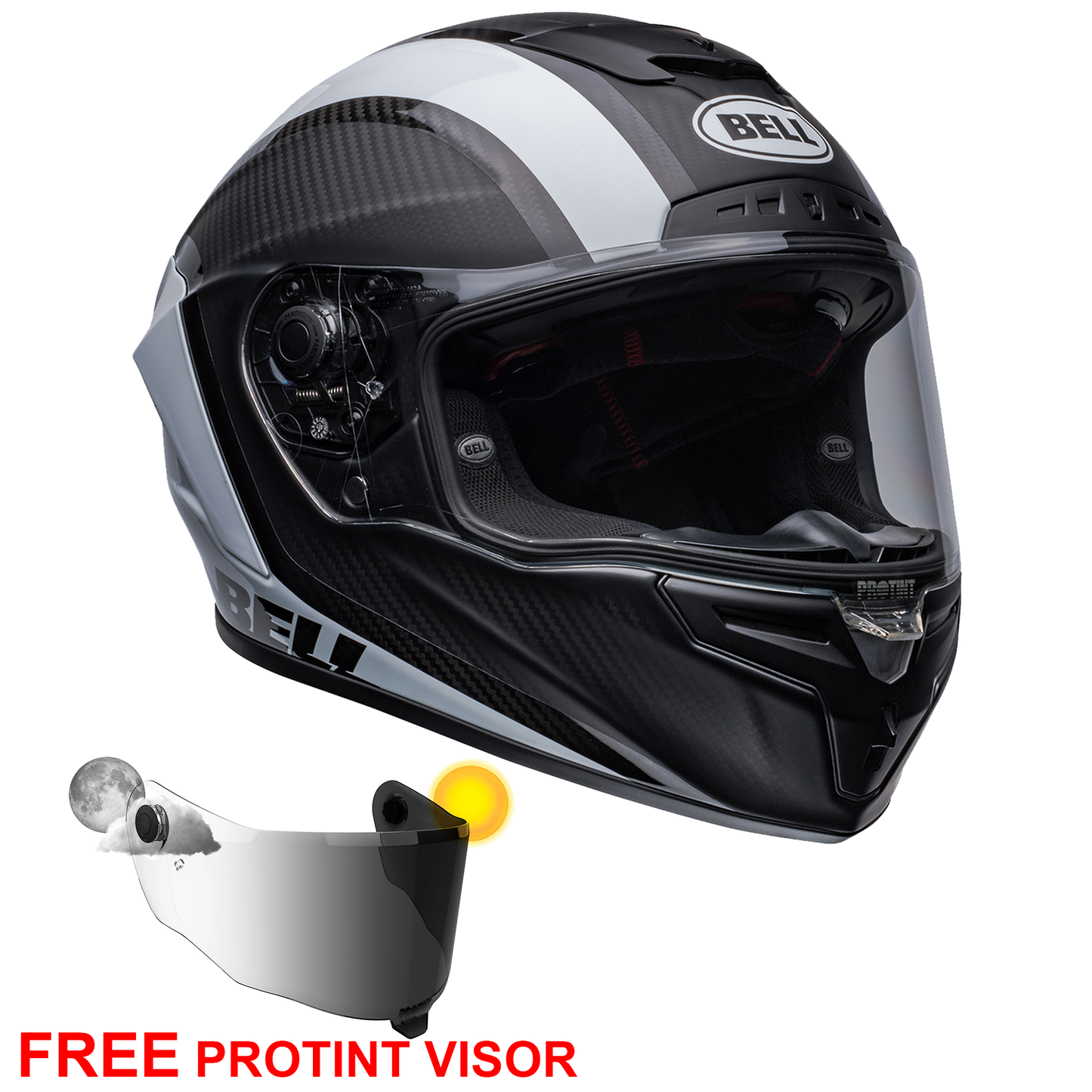 Bell Race Star Flex DLX - Tantrum 2 Matt/Gloss Black/White - Includes Protint Visor