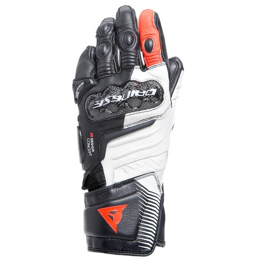 Dainese Carbon 4 Long Leather Ladies Gloves - Black/White/Flo Red (N32)