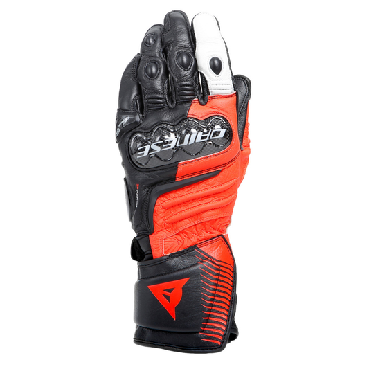 Dainese Carbon 4 Long Leather Gloves - Black/Flo Red/White (W12)