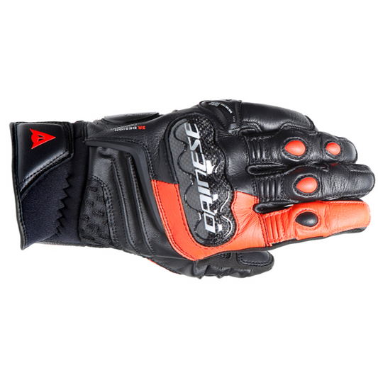 Dainese Carbon 4 Short Leather Gloves - Black/Flo Red