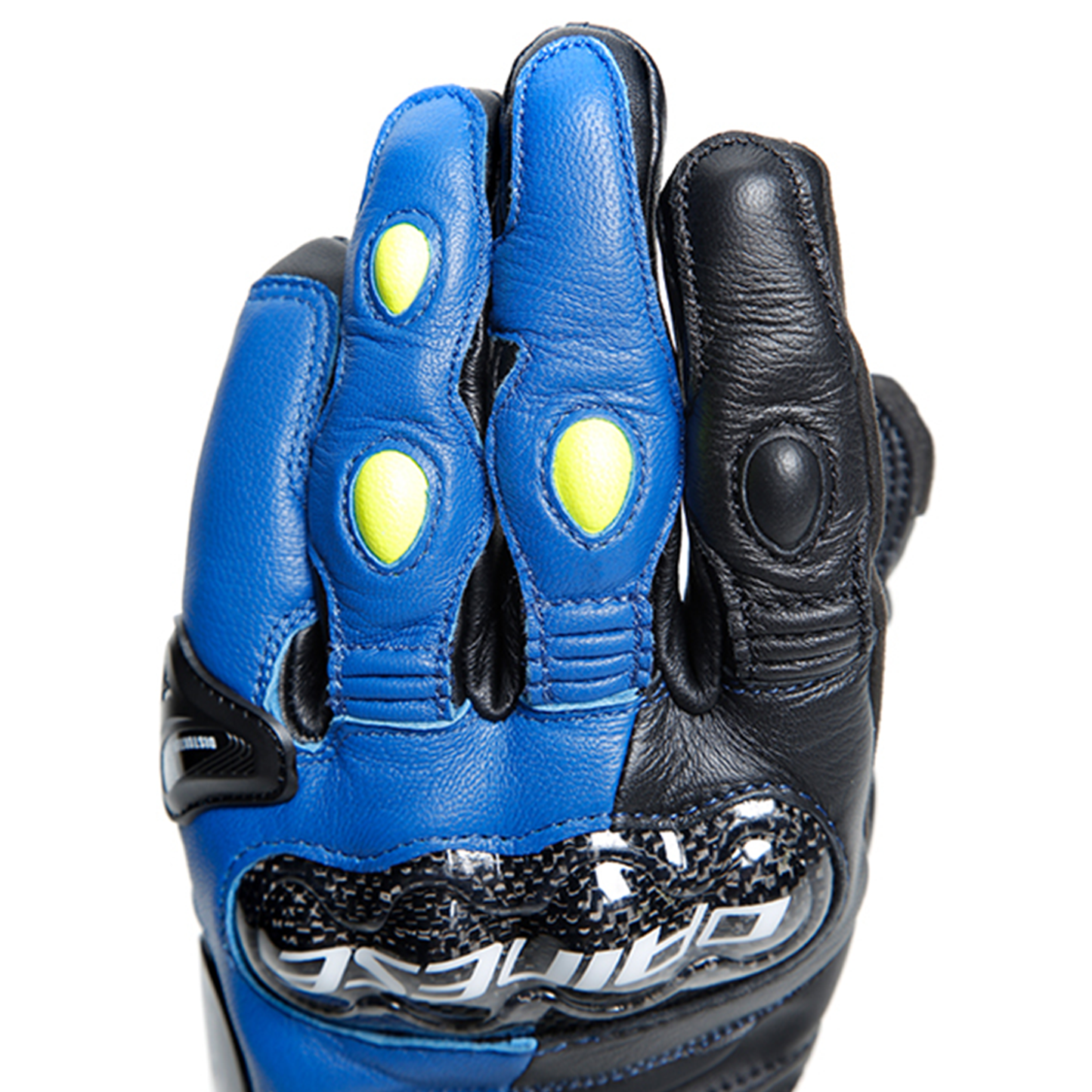 Dainese Carbon 4 Short Leather Gloves - Racing Blue/Black/Flo Yellow