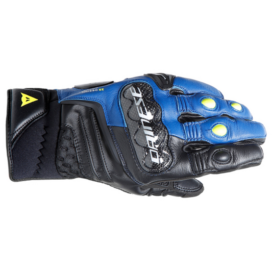 Dainese Carbon 4 Short Leather Gloves - Racing Blue/Black/Flo Yellow