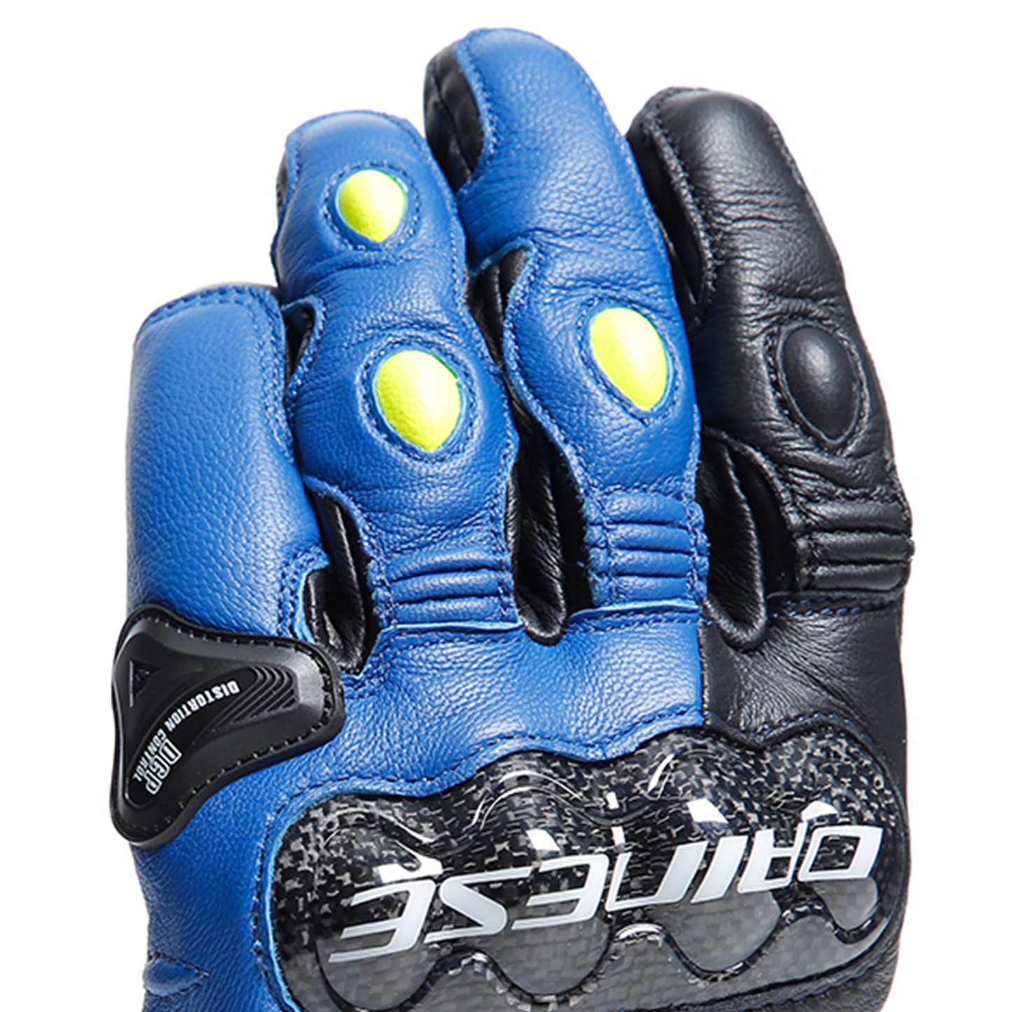 Dainese Carbon 4 Short Leather Gloves - Racing Blue/Black/Flo Yellow
