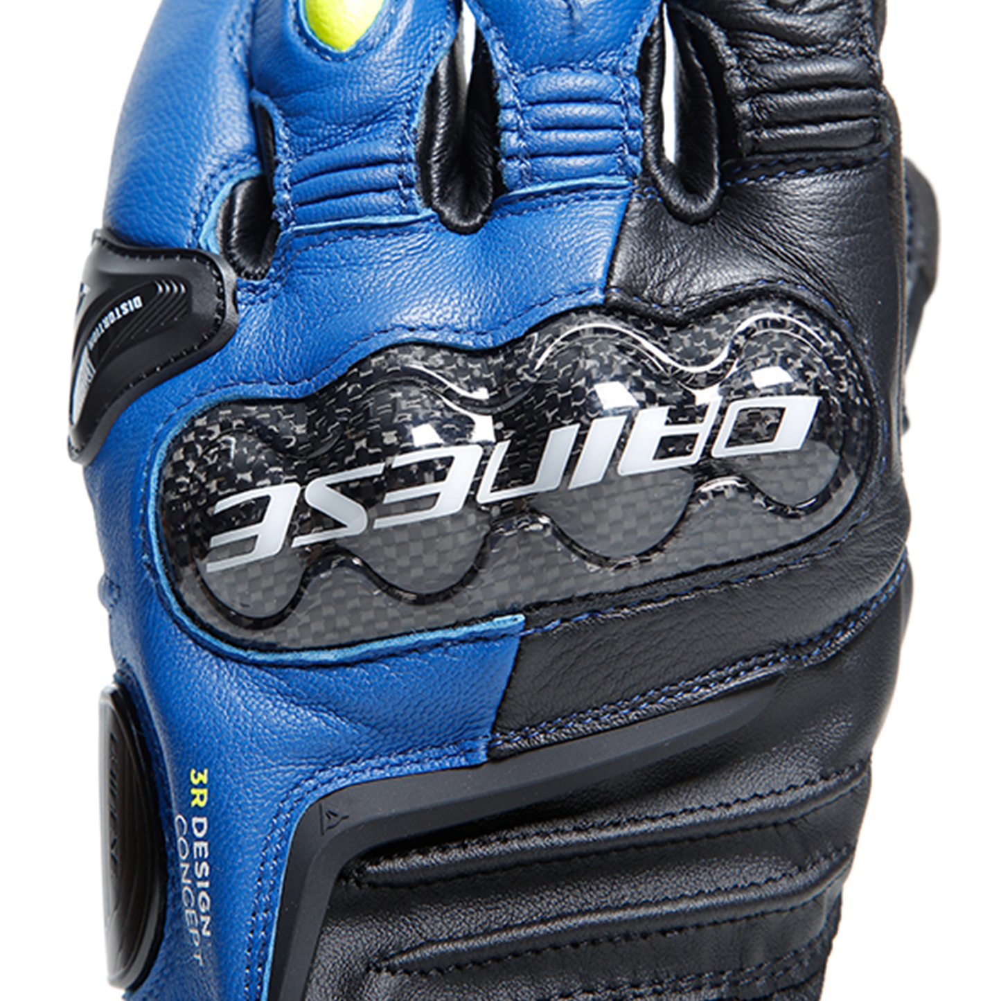 Dainese Carbon 4 Short Leather Gloves - Racing Blue/Black/Flo Yellow