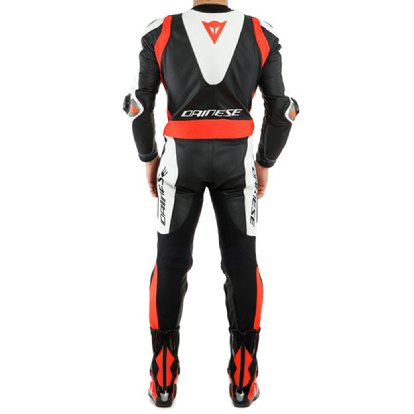 Dainese Laguna Seca 5 1 Piece Perf Leather Suit - Black/White/Flo Red