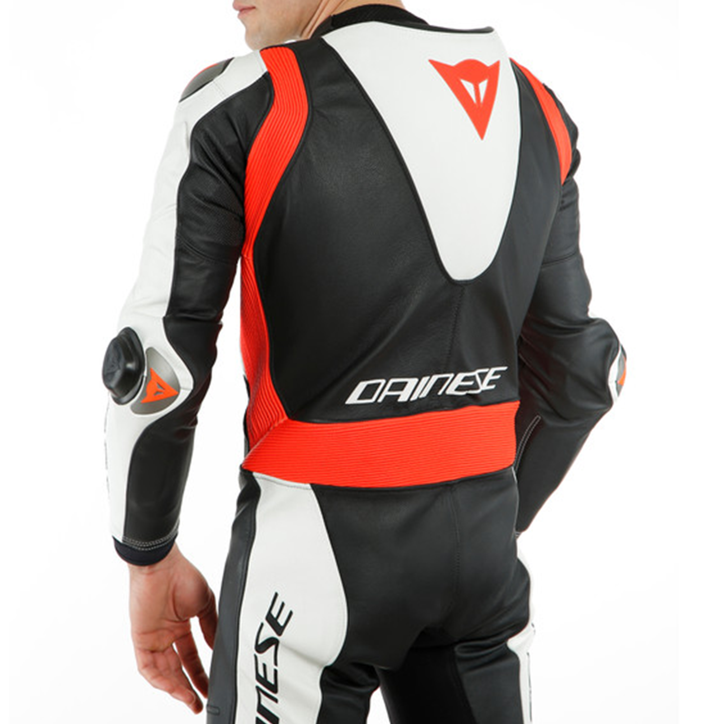 Dainese Laguna Seca 5 1 Piece Perf Leather Suit - Black/White/Flo Red