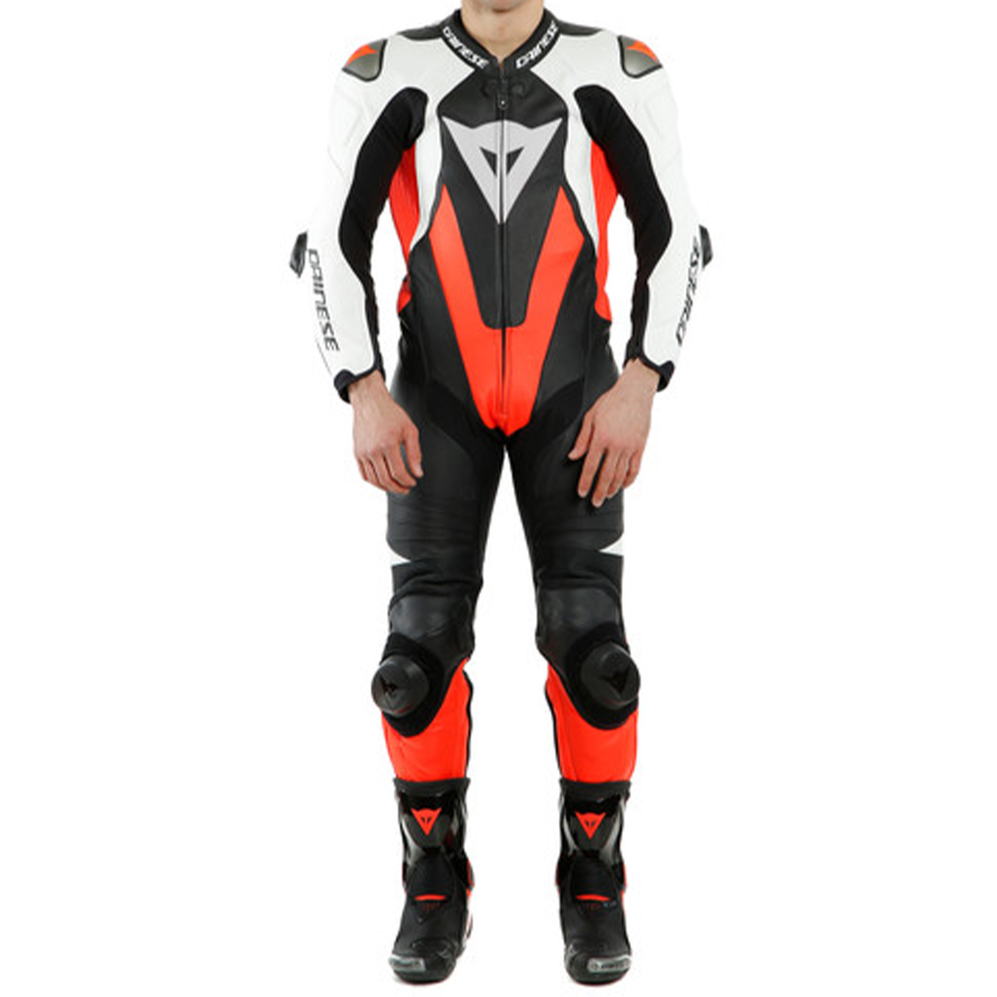 Dainese Laguna Seca 5 1 Piece Perf Leather Suit - Black/White/Flo Red